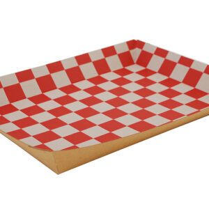 10.5" X 7.5" X 1.5" Nested Lunch Tray, Kraft/Red Check Paperboard