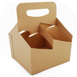Paperboard Drink Carrier w/ Handle Kraft 4 Cups up to 32 oz.