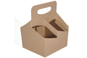 4 Cups up to 24 oz Drink Carrier w/ Handle, Kraft Paperboard