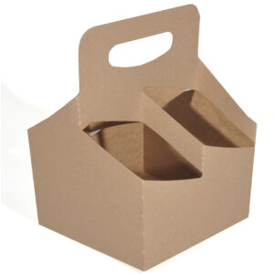 4 Cups up to 24 oz Drink Carrier w/ Handle, Kraft Paperboard